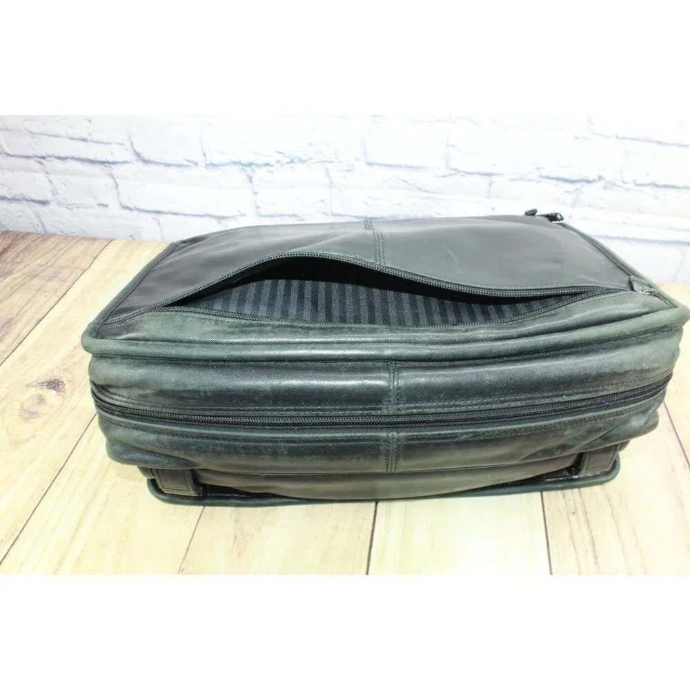 Tumi Black Genuine Leather Expandable Organizer Briefcase Laptop Bag